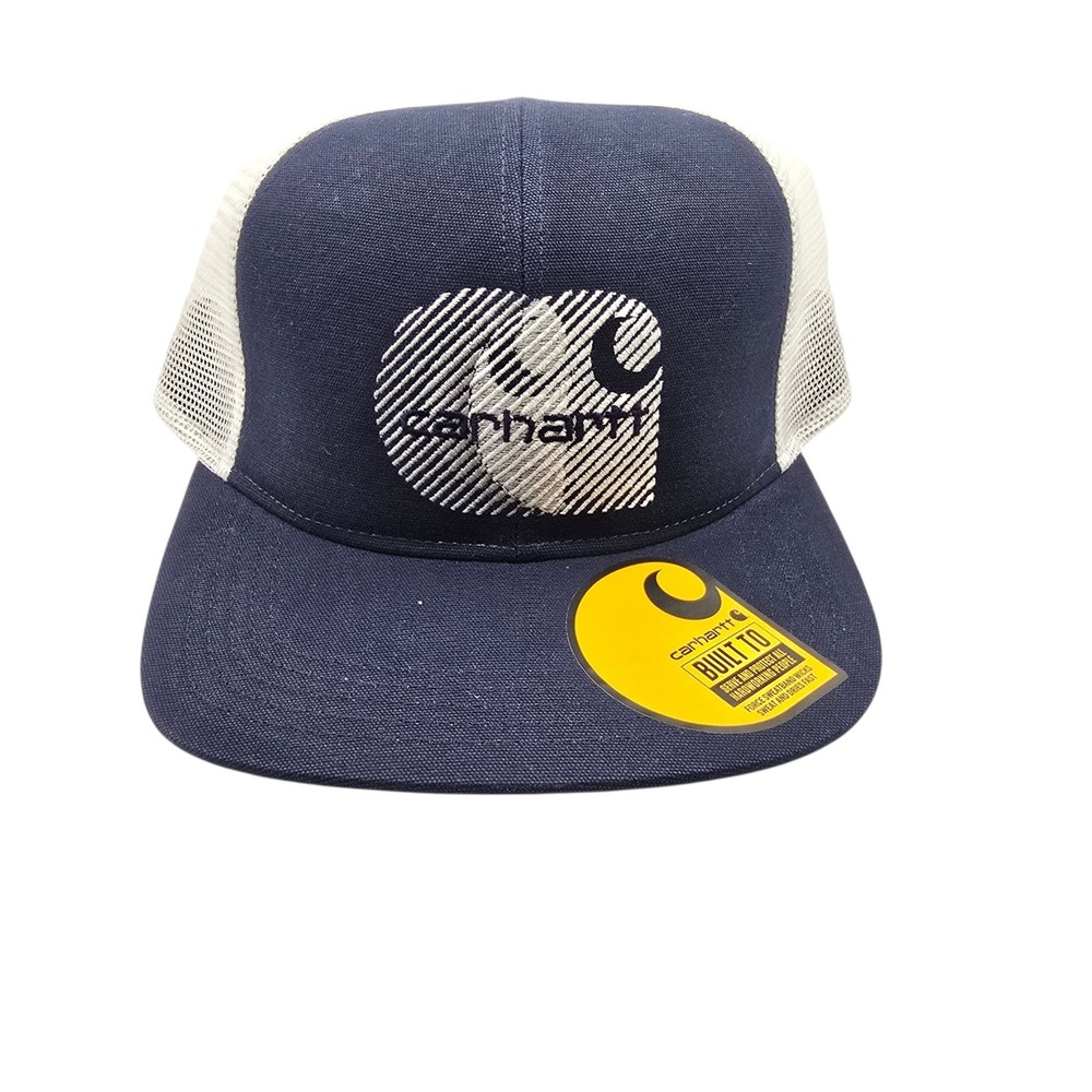 Carhartt Canvas Mesh-Back Logo Embroidered Cap Navy White AH7009-M Mens Hat